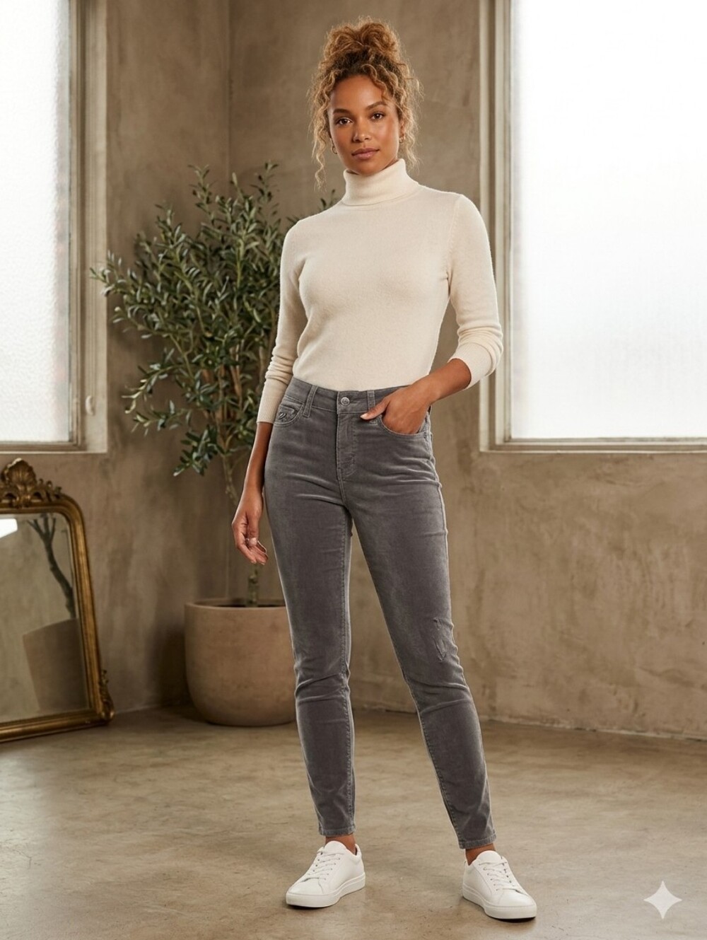 Seven7 Pants Velvet Tummy Less High Rise Skinny Gray Soft Velvet Feel 4
